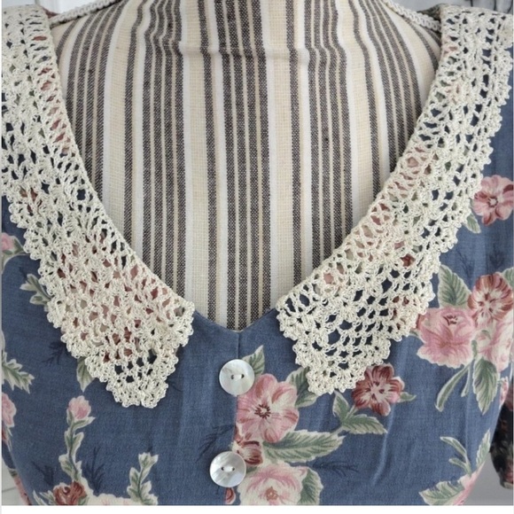 Rare Vintage Y2K Betsey Lauren Floral Cottage Victorian Midi Lace Collar Dress‼️ - Picture 3 of 7